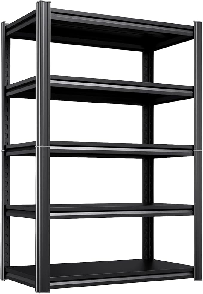 Heavy Duty 5-Tier Garage Shelving Unit (2500 LBS Capacity) – 71.2" Hx35 Wx16 D Adjustable Metal Storage Rack, Industrial Steel Utility Shelves for Garage, Pantry, Warehouse, and Basement Black