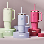 Hydro Flask Travel Tumbler with Handle, Lid and Straw - Insulated Stainless Steel in 24 Oz Tonal Birch