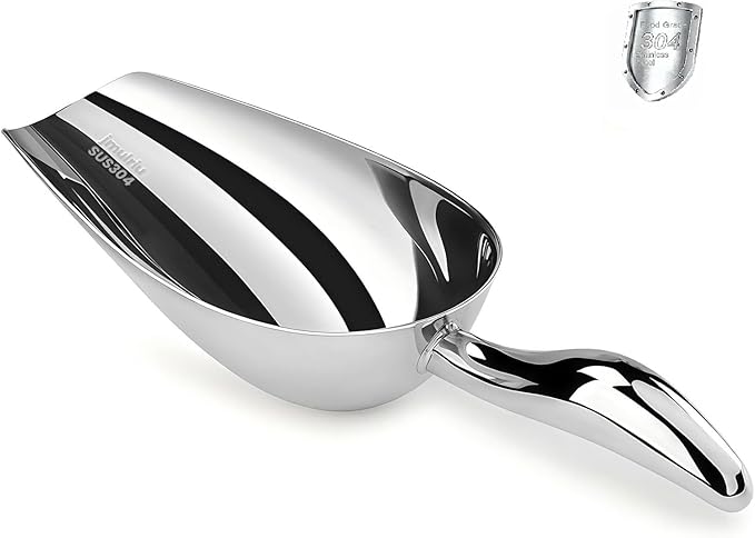 12 Oz 304 Stainless Steel Ice Scoop for Freezer & Ice Machine – Heavy Duty Metal Scooper, Dishwasher Safe, Multi-Purpose for Kitchen, Bar, Party, Wedding (Ice, Flour, Dry Goods)