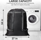 Laundry Bag Backpack, 27” x 34”Sturdy Laundry Bag with Shoulder Straps Drawstring Closure Heavy Duty Foldable Laundry Backpack for College, Travel, Laundromat, Apartment (black)