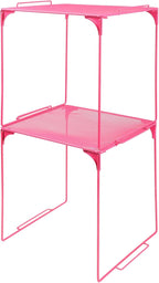Locker Organizer Shelf Stackable Extra Locker Shelf for School Locker Organizer Storage Cabinet Accessories Suitable for School, Office, and Home use (2, Pink)