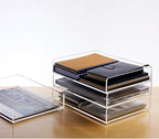 Elsjoy Set of 2 Acrylic File Tray, 2-Tier Stackable Paper Tray Clear Desktop File Organizer for Documents, Books, Magazine, Office, School