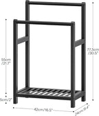 HOOBRO Freestanding Towel Rack for Bathroom, 2 Tier Decorative Bamboo Blanket Rack, Quilt Display Stand with Storage Shelf, 16.5" L x 9.4" W x 30.5" H, Bedroom, Living Room, Black BK02LB01