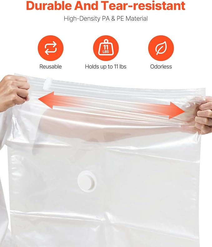 VEVOR Vacuum Storage Bags, 15 Pack Space Saver Seal Bag(3 Jumbo/3 Large/3 Medium/3 Small/3 Roll), Compression Airtight Zipper Space Bags with Electric Pump, for Cloth, Bedding, Blanket, Pillow, Travel