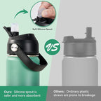 18oz Insulated Stainless Steel Water Bottle, Wide Mouth Double Wall Vacuum, Silicone Straw, Sweat & Leak Proof, BPA Free Insulated Water Flask for Travel, Keep Cold 24h Hot 12h, Green & Black