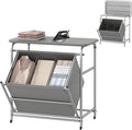 Giantex Laundry Sorter with Foldable Ironing Board, 3 Section Tilt Out Laundry Hamper with Removable Bags, Heavy-Duty Rolling Laundry Cart with Lockable Wheels for Bathroom Bedroom, Grey