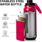 GREYLOCK 32 oz Insulated Water Bottle with Straw Lid, Leakproof Reusable Stainless Steel Vacuum Flask, 24hr Cold & Hot, Carry Handle & Silicone Spout, BPA-Free for Gym, Hiking, Travel, Red