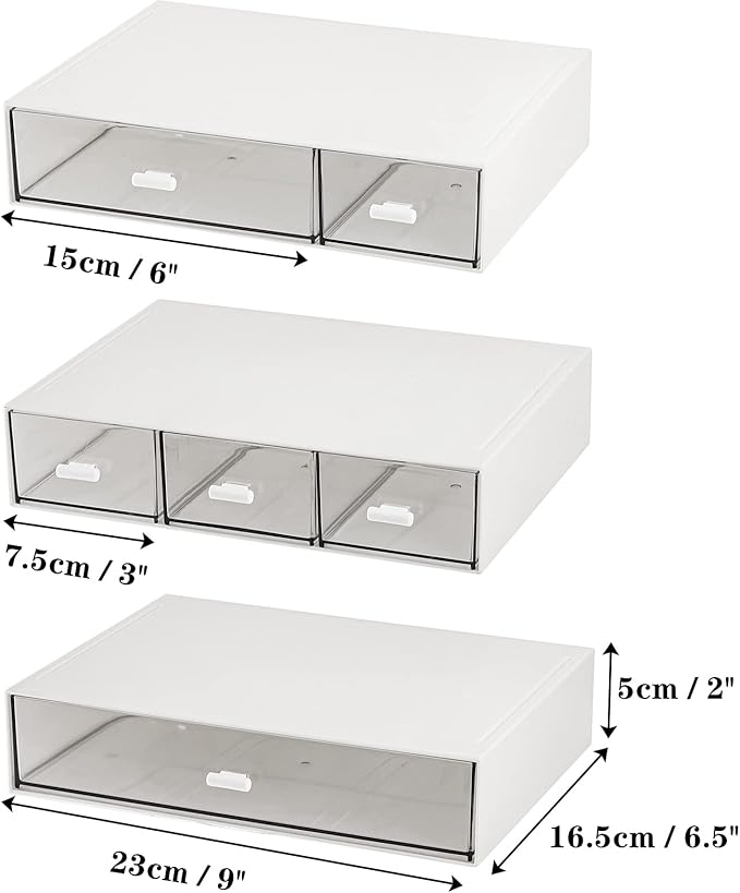 Lyellfe 3 Tier Small Desk Organizer with 6 Drawer, Stackable Desktop Storage Box, Portable Size Office Supplies Jewelry Storage Case, Makeup and Stationary Organizer for Cosmetic, School Supply