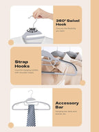 HOUSE DAY Heavy Duty Plastic Hangers 100 Pack, Grey Slim Clothes Hangers Space Saving, Durable S-Shaped Non Slip Coat Hangers with Rubber Pads, 360° Swivel Hook, Ideal for for Shirt, Suit, Pant, Skirt