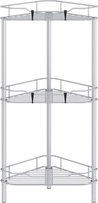 3 Tier Floor Standing Corner Shower Caddy Organizer Shelf with Hooks, Bathroom Shelves Stand Rack, Silver