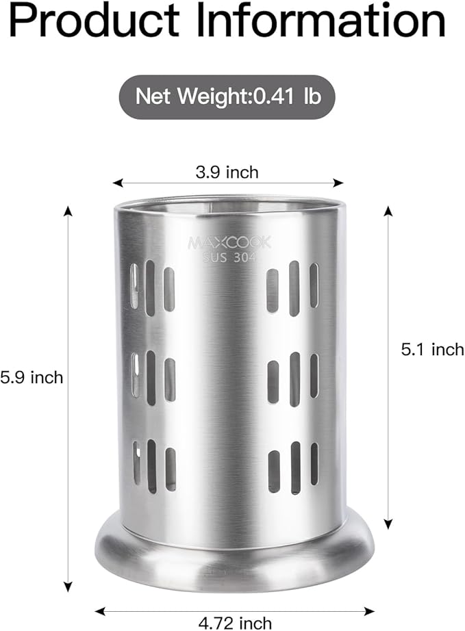 Stainless Steel Chopstick Holder, 18/8 Stainless Steel Utensil Holder for Countertop, Round Drain Holes