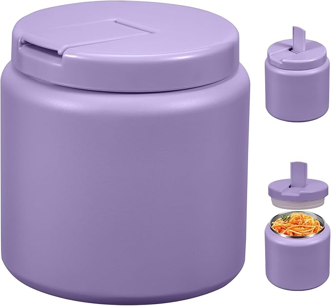 26oz Kids Jar for Hot Food, Insulated Vacuum Food Jar with Buckle Lid, Stainless Steel Wide Mouth Leak Proof Insulated Lunch Container for School Picnic Travel, Purple