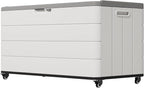 110 Gallon Deck Box Waterproof with Wheels - Mobile Double-Wall Resin Outdoor Storage Box for Patio, Pool, & Garden - Lockable Deck Storage for Cushions, Pool Floats, Boat Slip (Off-White)