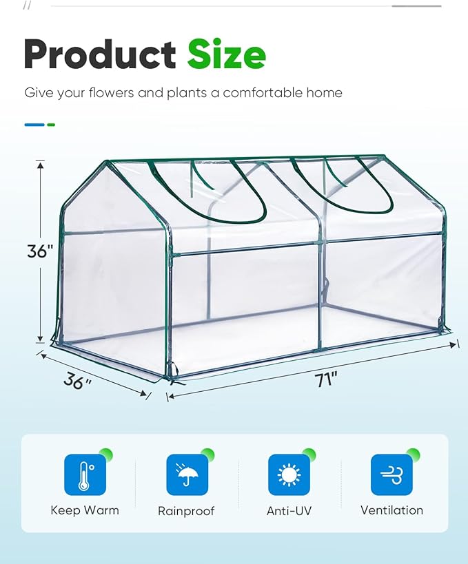 Quictent Mini Greenhouse, Portable Quick-Setup Small Tabletop Waterproof UV Protected PVC Cover Shelter for Outdoors/Indoors W/ Raised Base for Garden Plant Seed Starting, 71"x36"x36" Clear