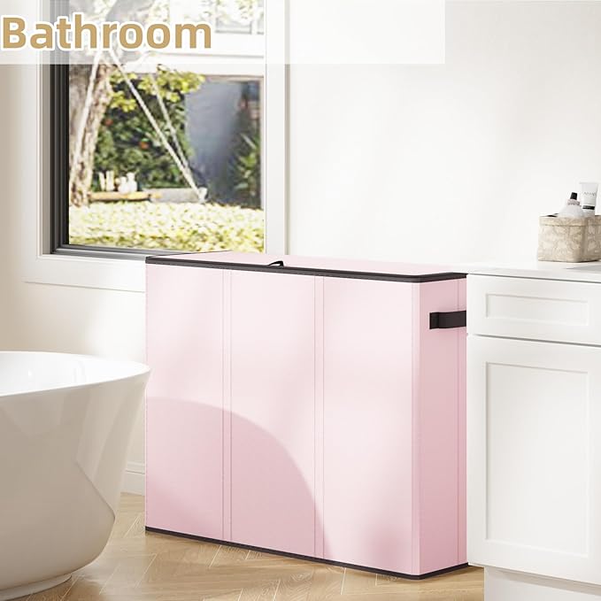 180L Laundry Hamper 3 Section, Large Laundry Basket with Lid, Laundry Basket Organizer with Handles, Pink Divided Laundry Baskets, Clothes Hampers for Nursery, Bedroom, Bathroom