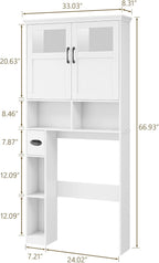 Vabches Freestanding Toilet Storage Cabinet with Double Doors, Shelf Space Saver, Anti-Tip Design & Adjustable Shelf, White