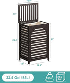 Laundry Hamper, 22.5 Gallon (85L) Bamboo Wood Clothes Laundry Basket with Lid and Handles, Removable Liner (Brown, Large)