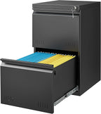 2 Drawer File Cabinet with Lock, Vertical File Cabinets for Home Office, Printer Stand, Heavy Duty Steel Office Storage Cabinet for Letter/Legal/A4, Assembly Required(Black)