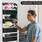 Over the Door Hat Organizer for Baseball Caps, Hold up to 60 Hats Rack Storage for Door/Closet/Wall, Clear Pockets Hanging Hat Holder for Baseball Caps with 10 Mesh Pockets, Black