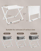 IBUYKE Luggage Rack for All Suitcase Sizes,Metal Luggage Holder,Foldable Suitcase Stand,Easy to Assemble for Bedroom Living Room Hotel,White TLR001W