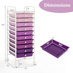 COSTWAY 10-Drawer Rolling Storage Cart, Utility Mobile Trolley with Removable Drawers & Universal Casters & 2 Brakes, Versatile Flexible Drawer Organizer Cart for Home, Office, Purple Gradient