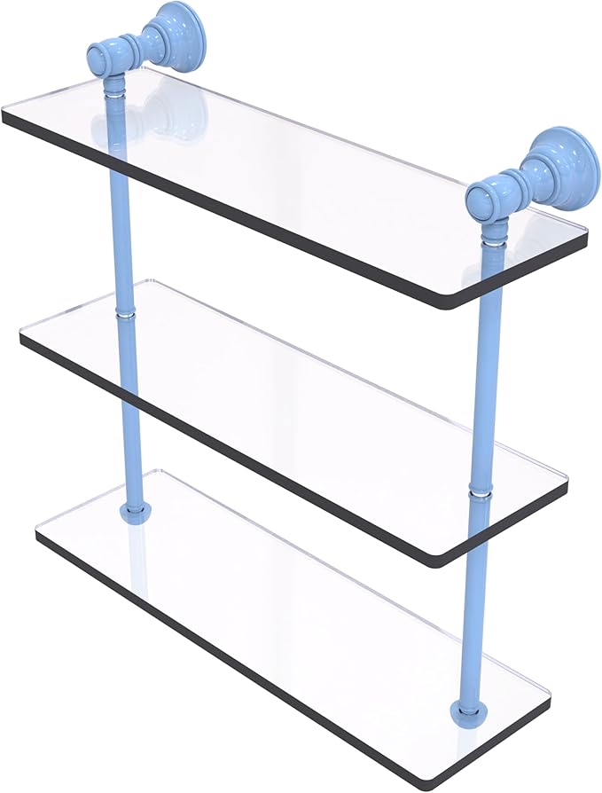 Allied Brass CL-5-16-FTB Carolina Collection 16 Inch Triple Glass Shelf, Flat Troll Blue