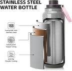 GREYLOCK 24 oz Insulated Water Bottle with Straw Lid, Leakproof Reusable Stainless Steel Vacuum Flask, 24hr Cold & Hot, Carry Handle & Silicone Spout, BPA-Free for Gym, Hiking, Travel,Grey