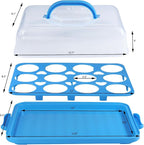 Cake Carrier with Lid, Cake Holder Cupcake Container for 12 Cupcakes 2 in 1 Portable Dessert Container for Pie Muffin Cobbler (Blue)