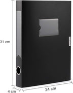 A4 Storage File Boxes Plastic Archives Cases with Lid, File Folder Organizer Document Filing Box for Office, Letter Size Paper,31×4×24 cm, Black(Pack of 4)