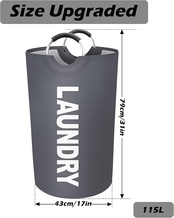 Vivicreate 115L Large Laundry Basket, Freestanding Tall Clothes Hamper, Foldable Washing Bin, Collapsible Laundry Bag (GRAY)