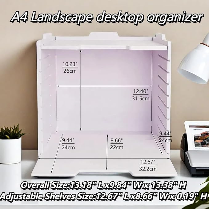 A4 Wooden Desk Letter Tray, Paper Organizer Storage with Adjustable Shelves, Stackable File Sorter for Notes, Pens, File Paper and Desk(A4&Landscape-10tray(with 9 Adjustable Shelves))