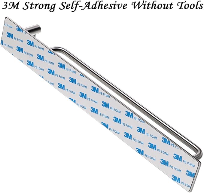 Sumnacon Towel Bar Rack with Hook, 13.38 Inch 3M Self Adhesive Stainless Steel Towel Holder Organizer for Bathroom Kitchen Bedroom, Brushed Finish (Towel Rack with Hook)