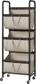 GRANNY SAYS 3 Tier Laundry Sorter, Laundry Basket with Wheels, Laundry Room Organization and Storage, 3 Section Rolling Laundry Cart for Dorm, Bathroom, Bedroom, Closet, Light Khaki