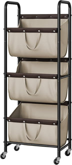GRANNY SAYS 3 Tier Laundry Sorter, Laundry Basket with Wheels, Laundry Room Organization and Storage, 3 Section Rolling Laundry Cart for Dorm, Bathroom, Bedroom, Closet, Light Khaki