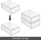 mDesign Plastic Storage Box with Drawer – Low Plastic Shoe Storage Bin – Stackable Box for Accessories etc. – Pack of 2 – Transparent