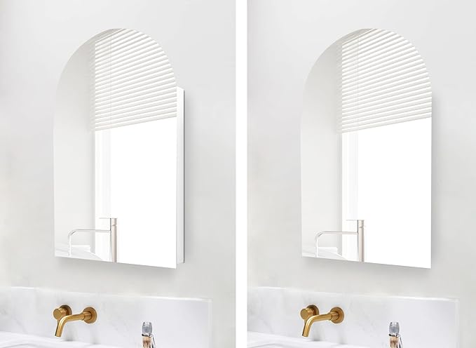 Arched Medicine Cabinet with Mirror, 20x30 Inch, Wall Cabinet with Frameless Mirror, Recessed Or Surface Mount for Bathroom Bedroom with Storage, Bathroom Medicine Cabinet