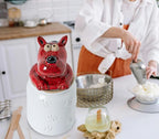 Dog Cookie Jar with Airtight Sealing Lid Matte White Ceramic Candy Jar with Lid– Cute Cartoon Dog Shape, Red‑Black Glaze Artistry