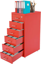 6 Drawer File Cabinet, Metal Vertical Office Filing Cabinets with Lock, Home Office Narrow Storage Cabinet for A4/F4/Letter/Legal (Red)