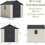 Patiowell 8x8 FT Outdoor Storage Shed, Plastic Shed Resin Garden Tool Shed with Floor & Window & Lockable Door for Patio Furniture, Backyard Tools, Bicycles & Lawnmower, Beige