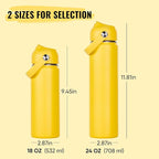 24oz Insulated Stainless Steel Water Bottle, Wide Mouth Double Wall Vacuum, Silicone Straw, Sweat & Leak Proof, BPA Free Insulated Water Flask for Travel, Keep Cold 24h Hot 12h, Yellow