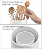 Ceramic Utensil Caddy, Large Spatula Holder, 6.8 inch Cooking Utensil Holder for Kitchen Counter, Farmhouse Kitchen Decor for Silverware Spoon Crocks 2PCK