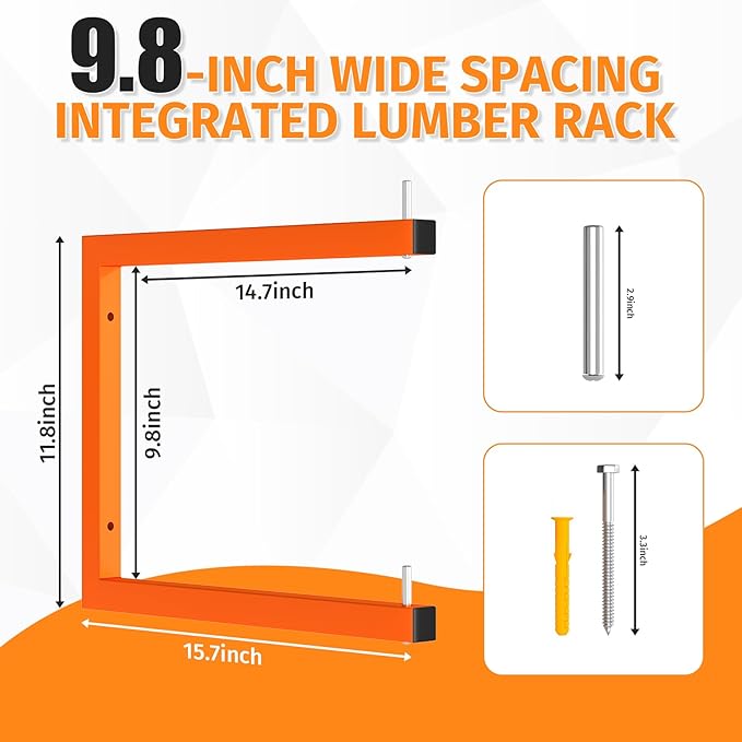 2 Pack Lumber Storage Rack | Wall-Mounted Wood Storage | 2-Tier Heavy-Duty Lumber Rack | 440 lb Capacity Garage Metal Wood Organizer | Indoor/Outdoor Use (2 Pack-2 Level)