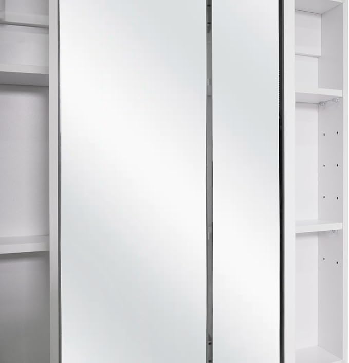 Design House Cyprus Medicine Cabinet, 3 Frameless Mirrored Doors, 2 Adjustable Shelves, Pre-Assembled, Surce or Recess-Mounted, White, 36.3 in. W x 4.4 in. D x 30.1 in. H, 590265