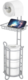 Toilet Paper Roll Holder Stand Bathroom Tissue Holders Free Standing with Middle Shelf Storage Reserve Mega Rolls/Phone/Wipe-Gray