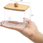 Tbestmax 10oz Qtip Holder Dispenser with Bamboo Lids, Big Clear Bathroom Organizer Accessories Decor for Storage-Qtips Cotton Ball Holder Apothecary Jars, Cotton Swabs, Floss Container