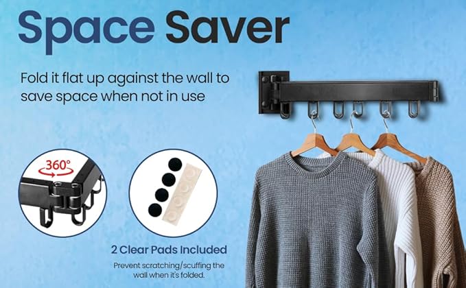 Foldable Wall-Mounted Clothes Drying Rack – Space-Saving Heavy-Duty Laundry Hanger with 18 Hooks for Small Apartments & Indoor Outdoor Use