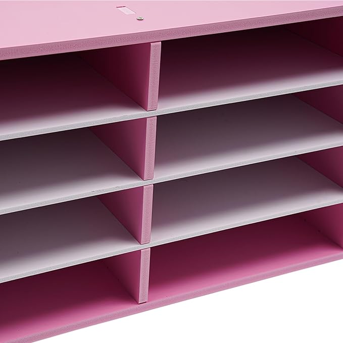 12 Compartments Desk Literature Organizer, Countertop Mail Sorter Organizer,Student Mailbox for Classroom, Desktop Paper Organizer for Home Office School, Pink