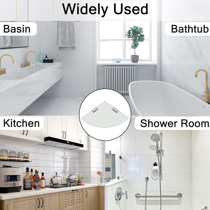 SAYAYO Glass Corner Shelf for Wall, 10 X 10 Inch Chrome Tempered Floating Glass Shelves for Bathroom 1 Pack, Clear
