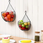 ERYTLLY Metal Fruit And Vegetable Storage Hanging Basket Wall Mounted, For Kitchen Black Wire Baskets for Flowers, Fruits and Veggies, - Set of 2