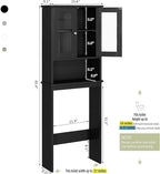 Meilocar Over The Toilet Storage Cabinet for Bathroom, Storage Organizer Over Toilet with Glass Doors, Space Saver for Living Room, Black